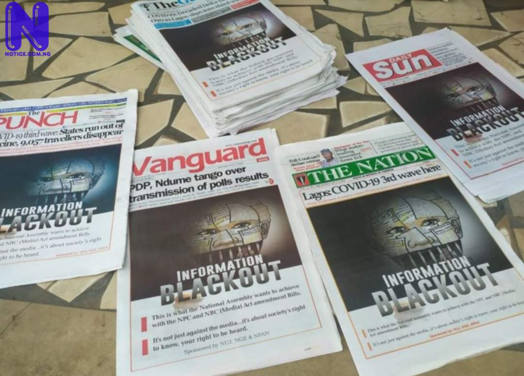  Nigerian newspapers publish same protest headlines on July 12 - Information Blackout BSLCQOOC