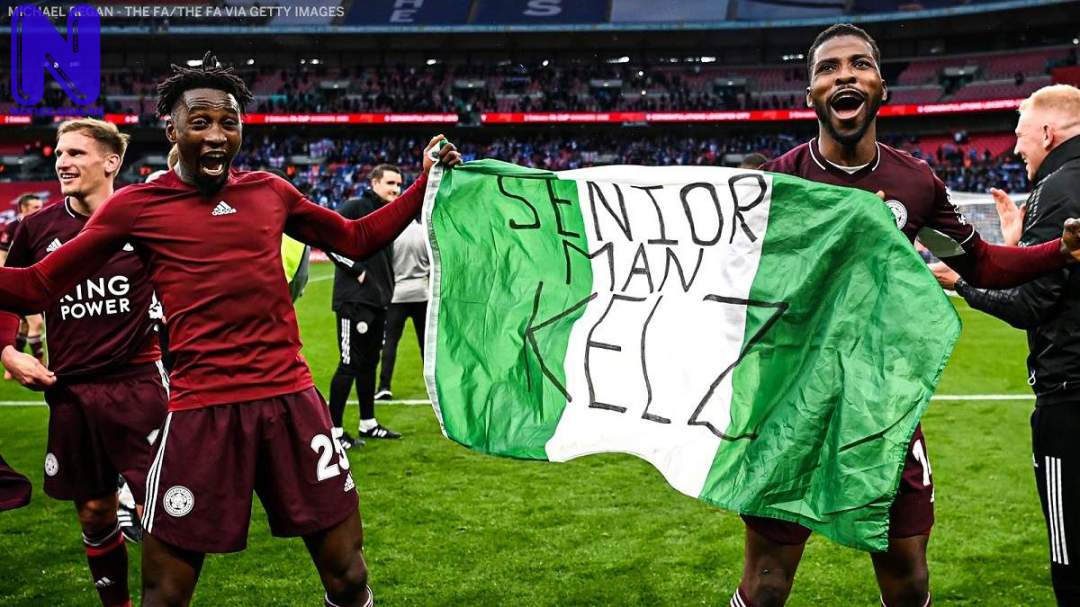 Nigerian People react as Kanu mocks Iheanacho, Ndidi for displaying Nigeria flag - FA Cup KELECHI-IHEANACHO-AND-WILFRED-NDIDI-HOLDING-NIGERIAN-FLAG-AT-LEICESTER-CITY-GAME